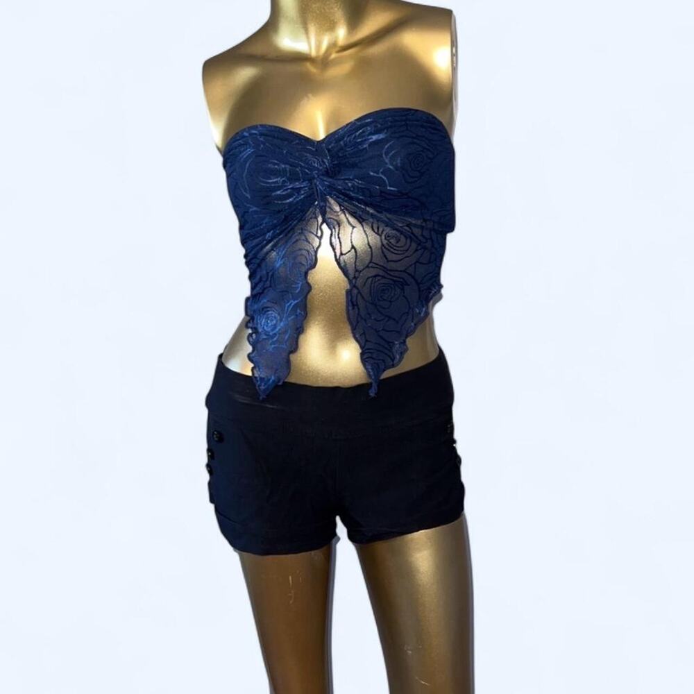 Blue lace strapless top with